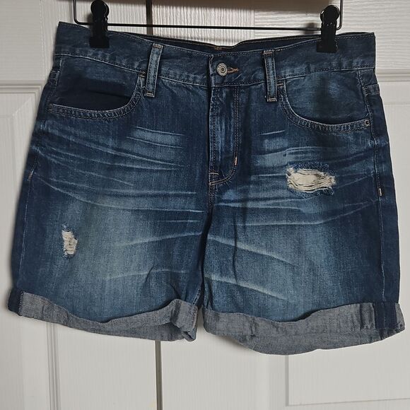 Blue Distressed Denim Boyfriend Shorts - Picture 14 of 16